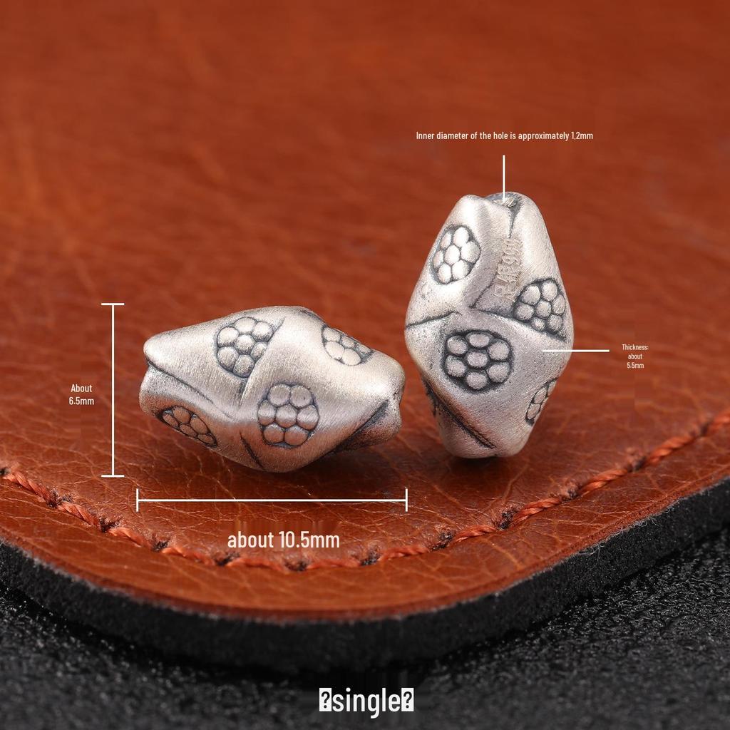 S999 Sterling Silver Small Irregular Flower Polygon Beads for DIY Red String Bracelet - 3D Through-Hole Pure Silver Accessories