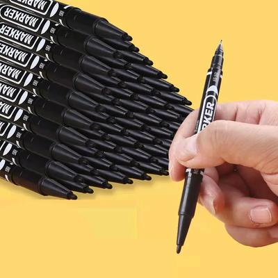 9pcs/set Twin Tip Permanent Art Marker Pen Double Headed Oily Waterproof Ink  Black Blue Red 0.5mm 1mm Drawing Logistics Glass