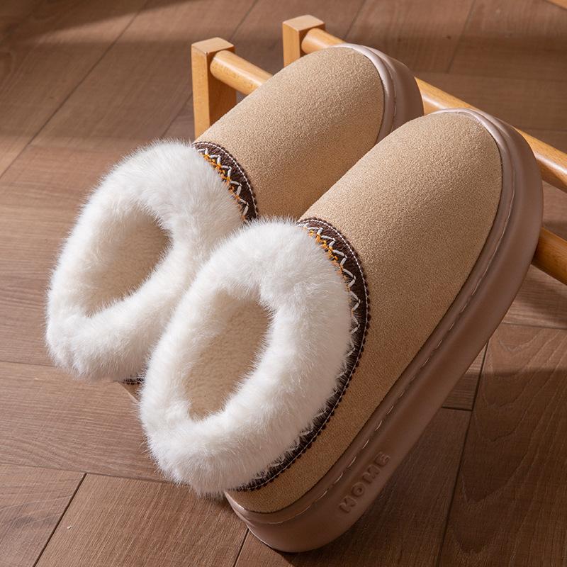 **Autumn Winter Cotton Slippers Women Indoor Home Plush Warm Couple Outdoor Wear Thick Sole Wear-Resistant Fuzzy Slippers Men**