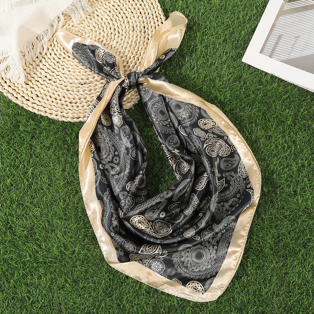 Floral Print Square Hair Scarf Headband for Women Hijab Hair Bands 90cm Female Satin Shawl Ribbon Foulard Neckerchief Headband
