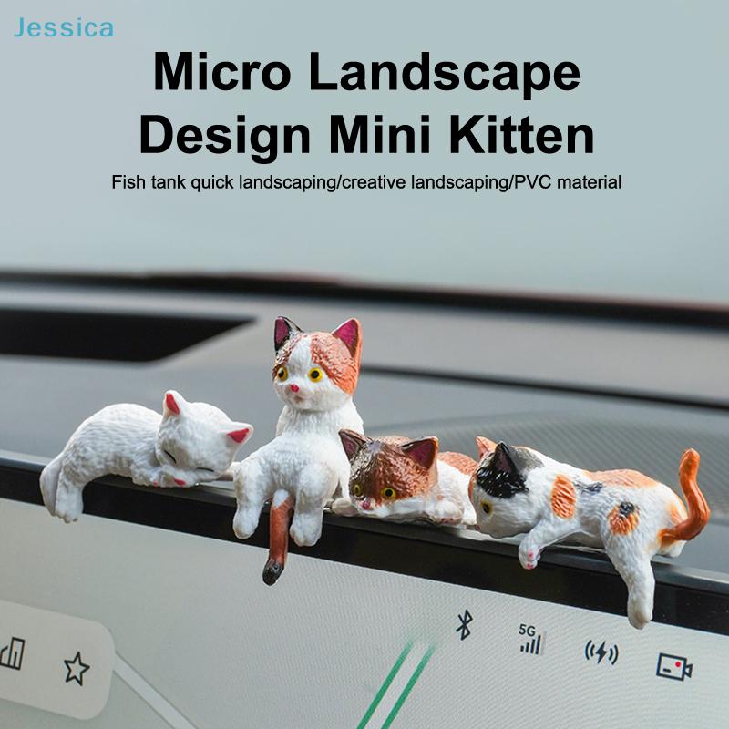 5Pcs Cute Cat Figurines - Adorable Cat Car Dashboard Ornaments (Lyingsitting Poses) For Car Interior Decor Desk Decoration