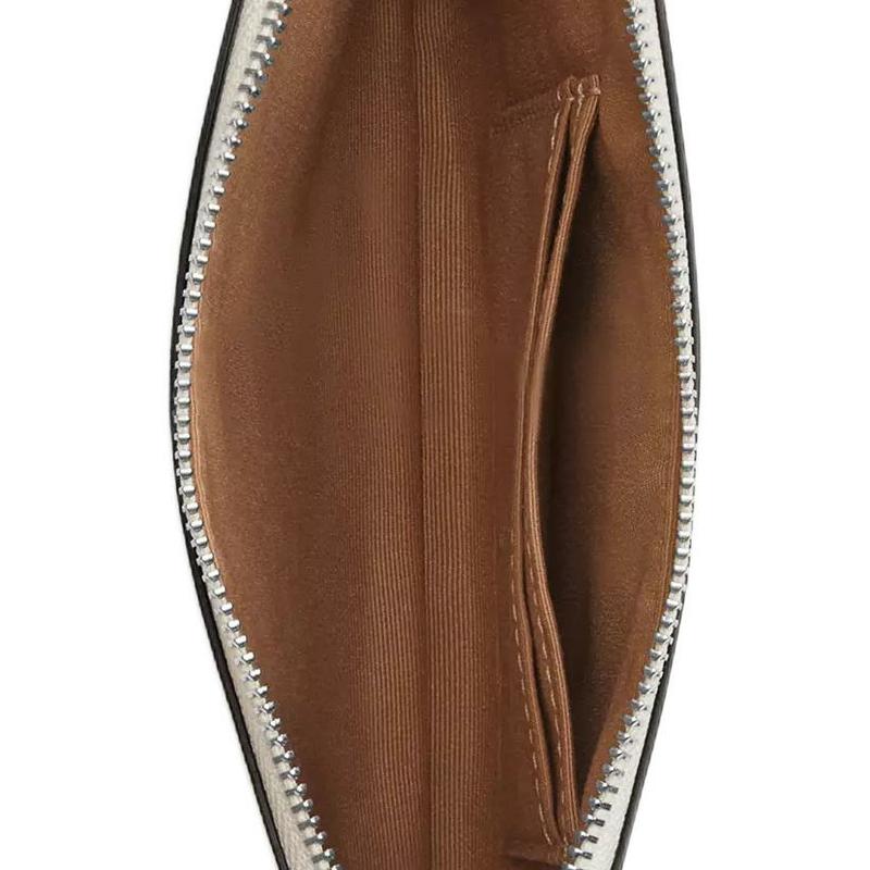 COACH Corner Zip 20 Metal Logo Coated Canvas Clutch Large Women's Sand and Tan