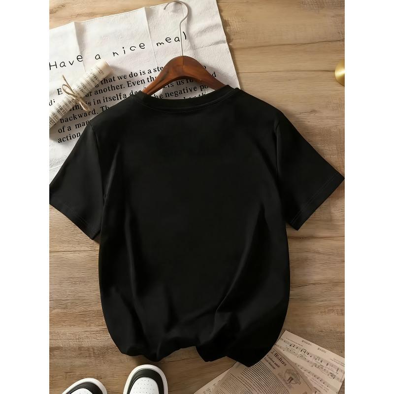 [Women's Casual T-Shirt] Women's Round Neck Tea Cup Letter Print Summer Cool Short Sleeve Casual T-Shirt
