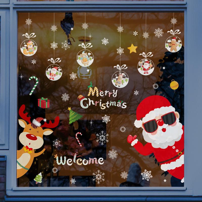 Abnehmbare Frohe Weihnachten Fensteraufkleber Weihnachtsmann Weihnachtsbaum Weihnachtsdekorationen Cartoon PVC Wandaufkleber Heimdeko
