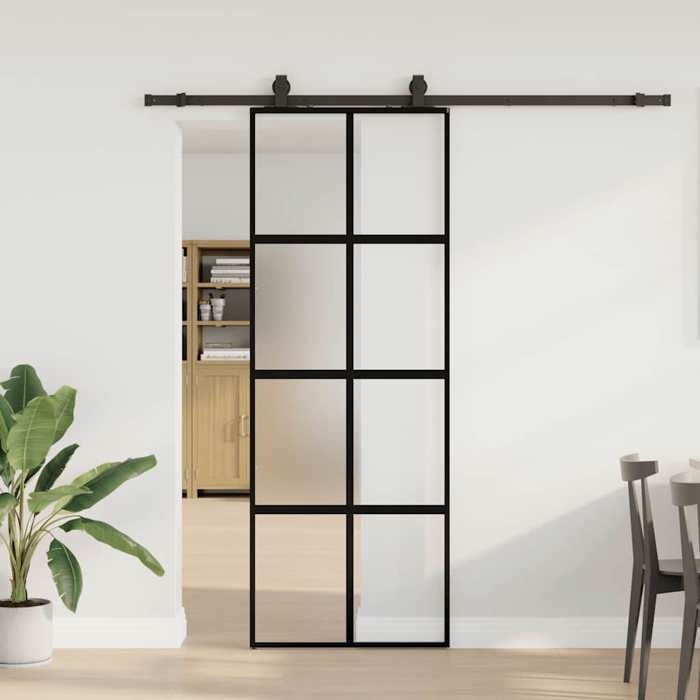 VidaXL Porte coulissante kit quincaillerie noir 76x205 cm verre trempé, porte intérieure, porte de grange intérieure, porte 3375892