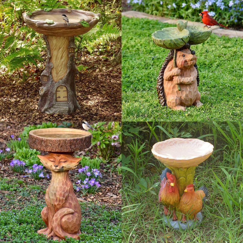 Garden Animal Resin Bird Feeder With Decorative Sculpture For Outdoor Water Features