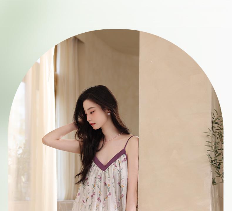 Xuan Liang [with chest cushion] Sleeping skirt for women in summer, thin woven pure cotton suspender, super long skirt, sexy vacation style pajamas