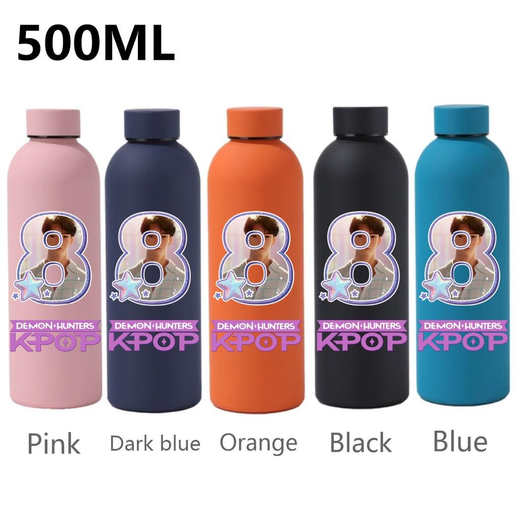 500ML KPop Demon Hunters Sport Leak Proof Stainless Steel Insulated Mug Water Cup Letter Number Cartoon Print Birthday Gifts