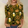 Damskjorta, avslappnad, rundhalsad, trekvartsärm, lös passform, tryckt T-shirt-topp med festivaltema för dagligt bruk