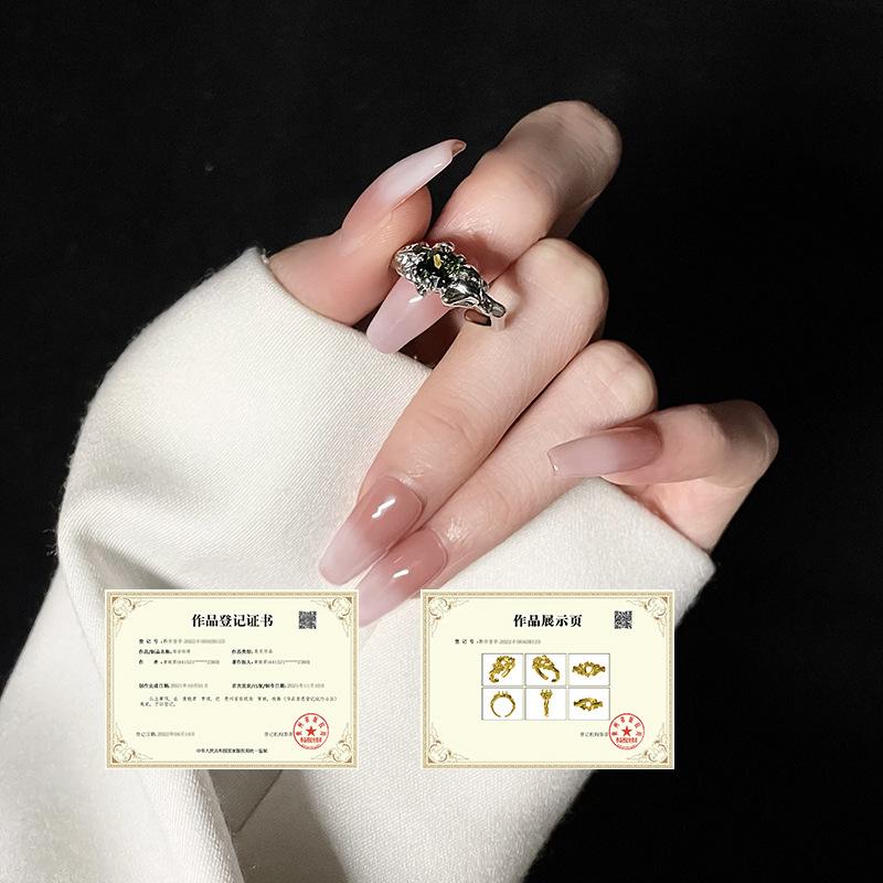 Нишевый Оригинальный Дизайн Зеленый Оливковый Алмаз Цир***Кольцо-Ручка Простое Французское Высококлассное Кольцо Adjustable opening