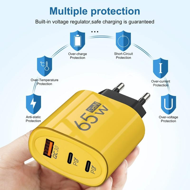 PD 65W GaN USB A Charger Fast Charging Quick Charger 3.0 Charger for IPhone 16 15 Samsung Xiaomi Mobile Phone Adapter EU US Plug