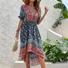 Amazon Cross-border Summer Halter Print Irregular Skirt Ethnic Bohemian Dress Women