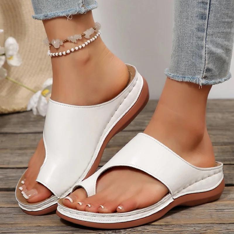 Fashion Gold Slip Toe Soft Sole Sandals Women Summer 2025 Comfortable Platform Casual Slides Woman Pu Leather Plus Size Flat Slippers