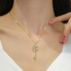 Flower Key Light Luxury Temperament Gorgeous Full Diamond Necklace Female Versatile Collarbone Chain Titanium Steel Chain