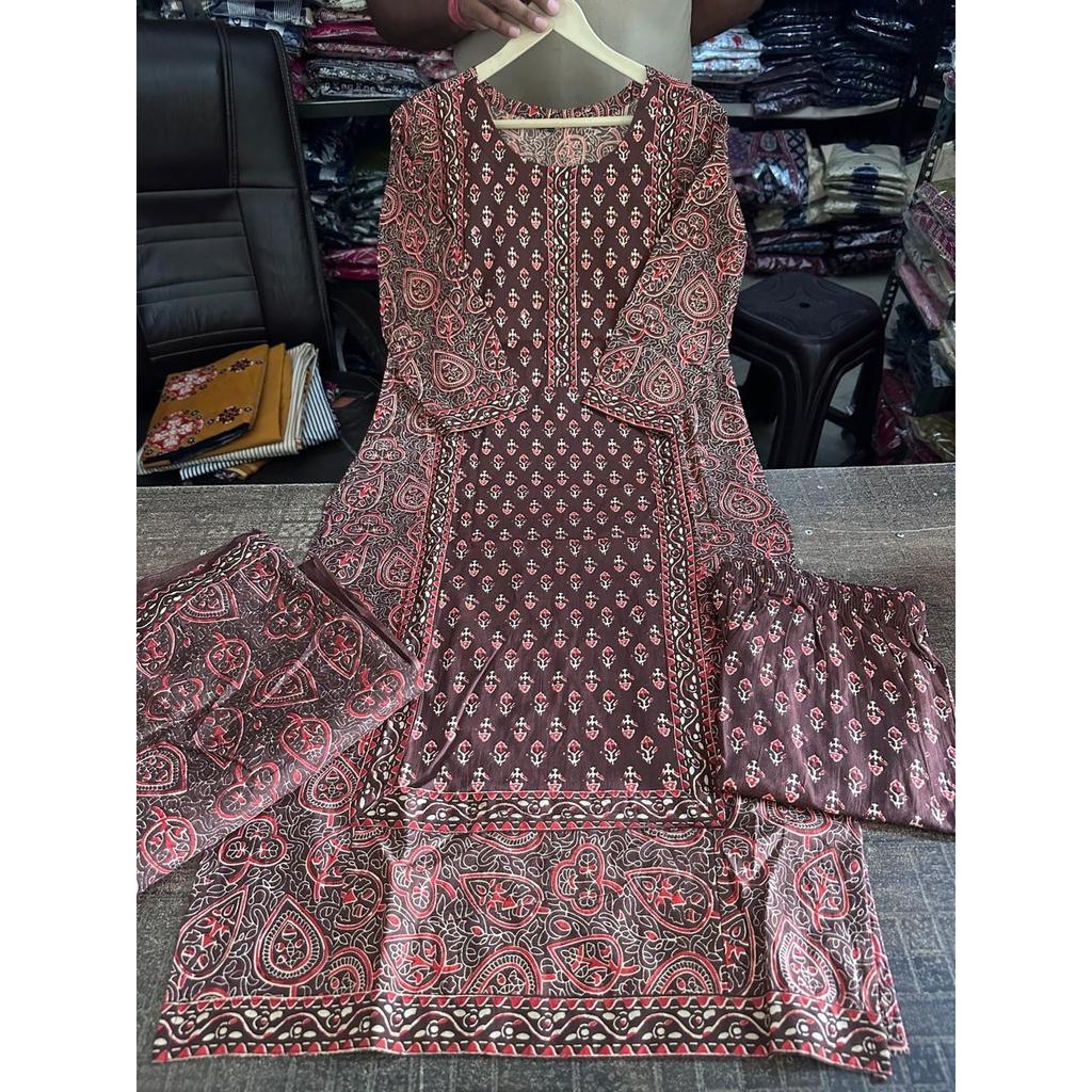 Heavy Cotton Women's Kurti Pant Dupatta Set Indian Designer Top Tunic Kurta Set