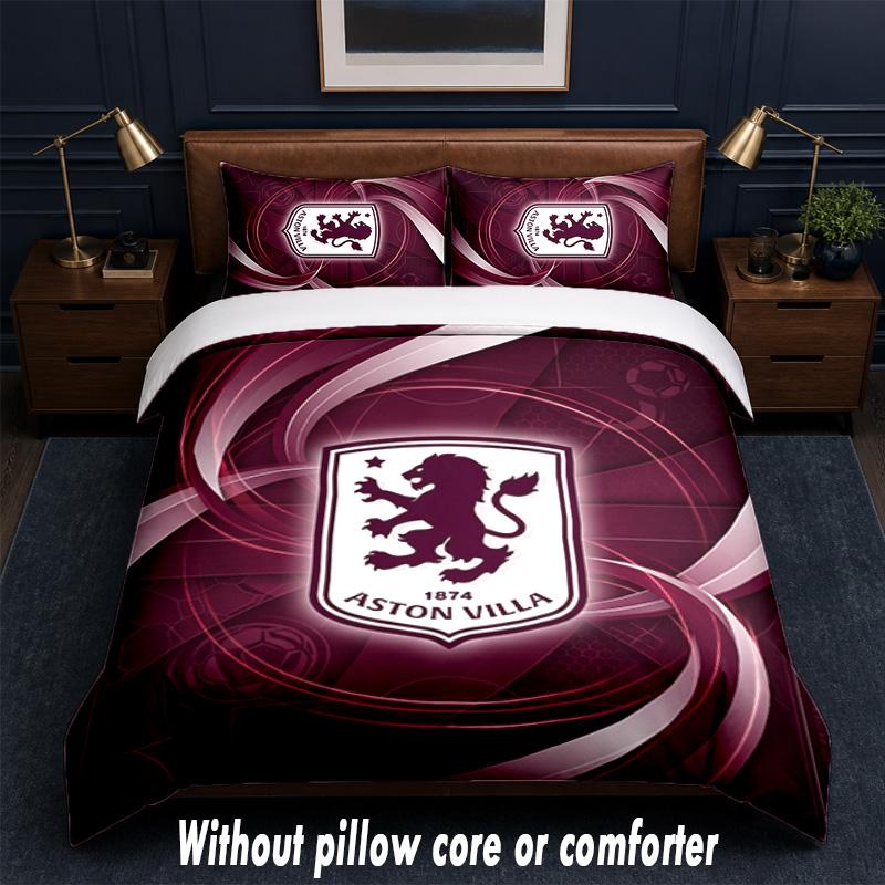 Aston Villa Football Design Bed Bedding Set 1 Duvet Cover + 2 Pillowcases Soft Breathable Household Bed Linens
