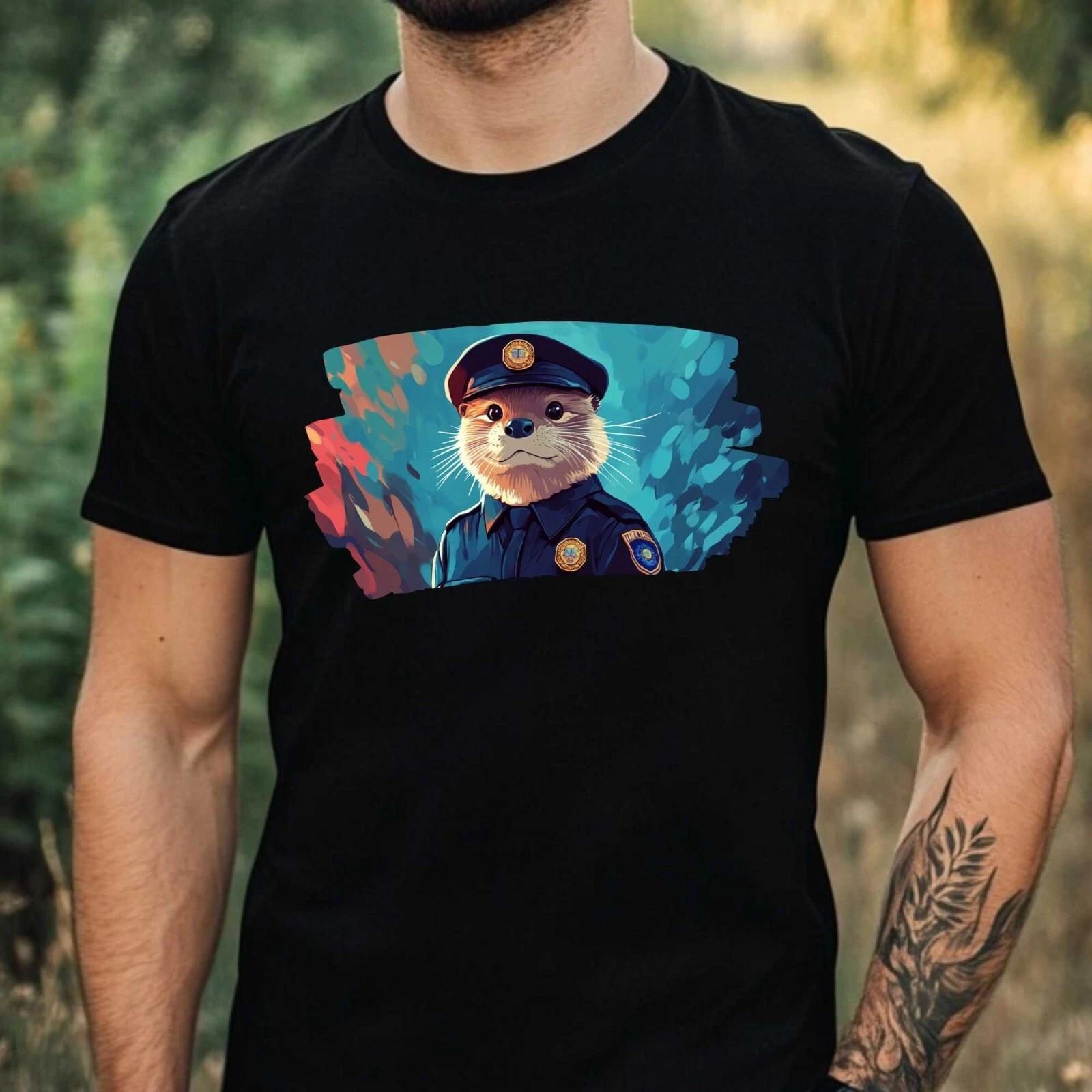 T-Shirt Herren Otter als Polizist Motiv Baumwolle Größe XS bis 5XL S