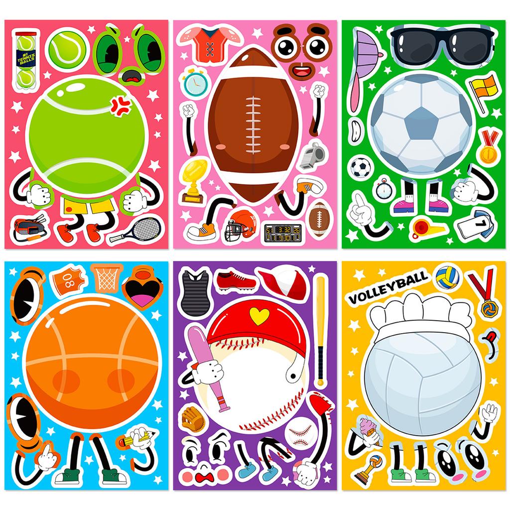 6 Pieces/package of Various Balls, Face-changing Stickers, Balls, Varied Expressions, Face-changing Puzzles, Children's Puzzle Stickers