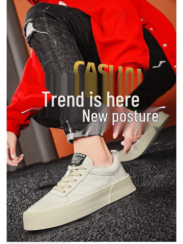 Men's 2025 Casual Breathable Leather Shoes - Trendy Korean Style with Thick Soles for Sporty Fashion