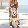Women Spaghetti Strap Jumpsuit Camping Car Campfire Pumpkin Bat Halloween Print Wide Leg Pants With Pockets