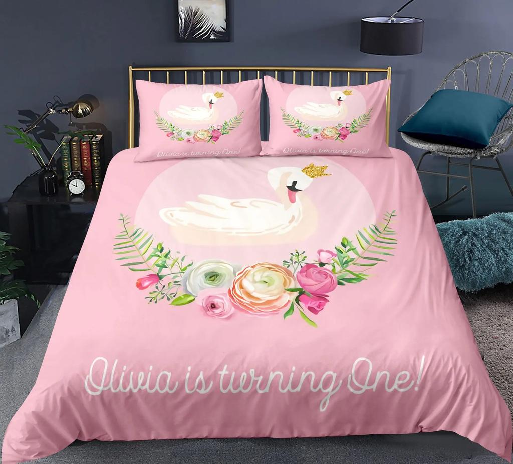 Comforter Swan Rose Crown Polyester Sweet Girl Children Romantic Pink Red Queen King Size For Bedroom Decorations