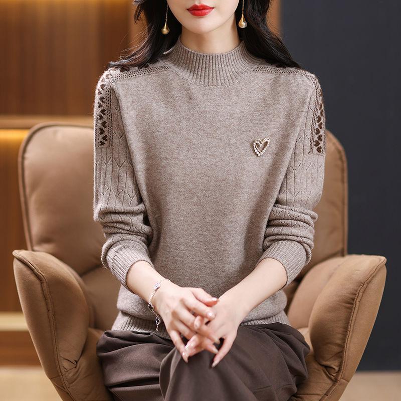 

Свитер с полувысоким воротником Модный вязаный свитер однотонного цвета для женщин Свободный пуловер с длинными рукавами Повседневный Осенне-зимний XL хаки