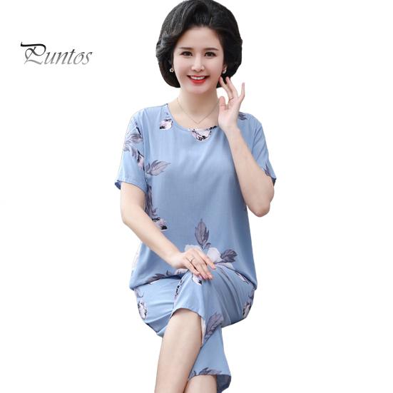 

Женский комплект из 2 предметов: топ и брюки, летняя пижама с цветочным принтом, укороченные брюки, одежда для сна с круглым вырезом, футболка больших размеров для дома, повседневная одежда XL небесно-голубой