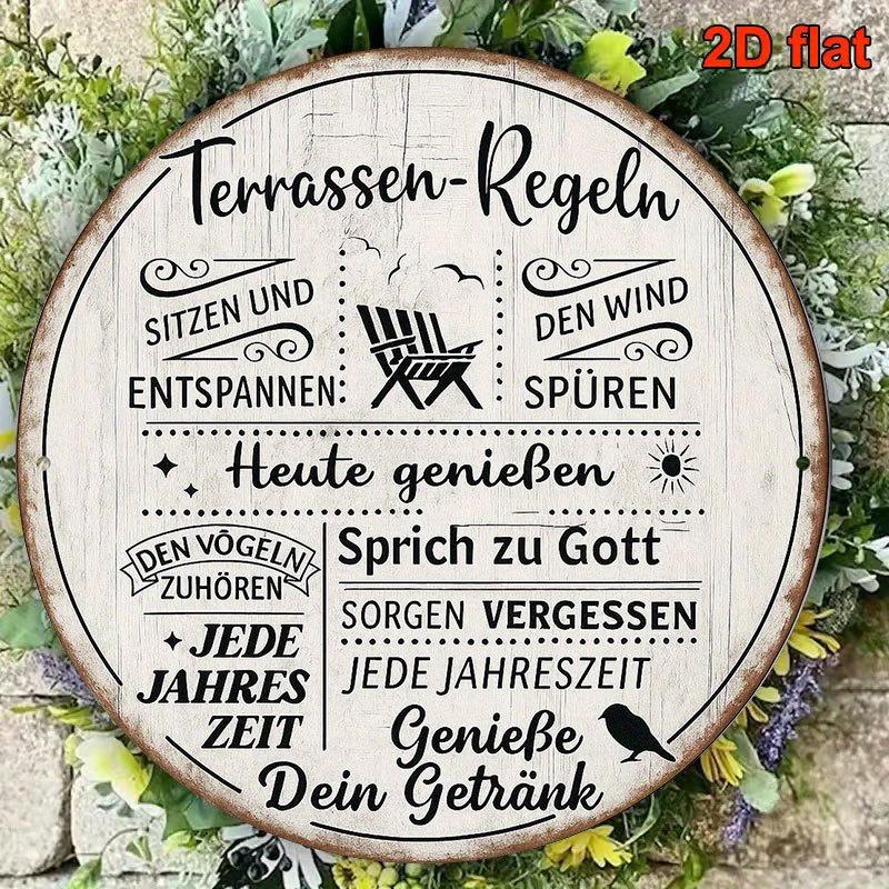 D Flat pc German TerrassenRegeln (Outdoor Rules) Vintage German Sign Inch Round German Language Metal Plaque 20x20cm(8x8inch)