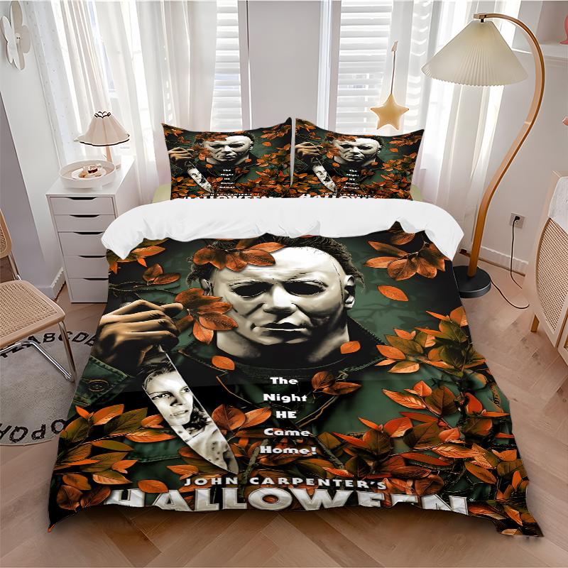 3Pcs Michael Myers' Halloween Horror Bedding Sets For All Sizes New 3D Printed Bed Cover Comforter Duvet Cover Pillowcase Bedroom Decoration