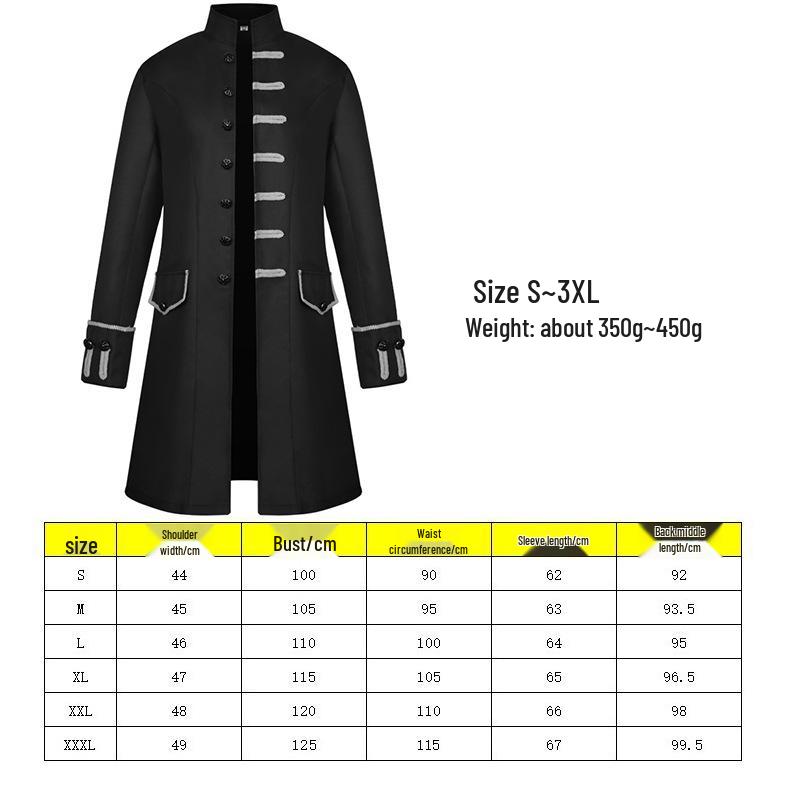 Men's Solid Color Steampunk Retro Stand Collar Coat for Halloween