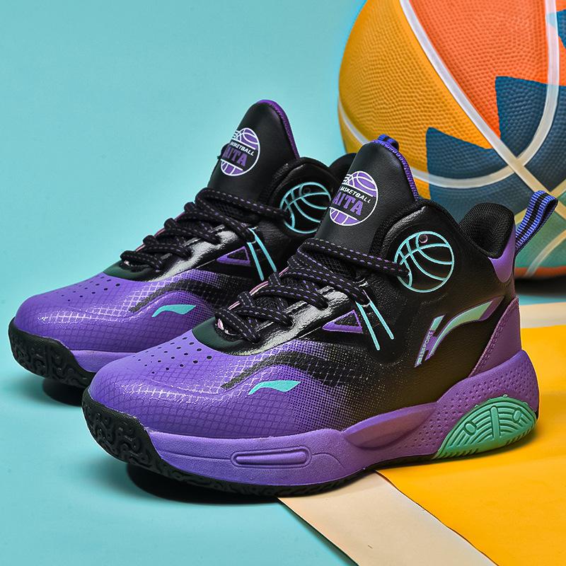 Children's basketball shoes leather surface 2025 new boys' sports shoes velvet cotton shoes friction sound professional sneakers batch