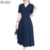 ZANZEA Women Summer V-Neck Casual Short Sleeve Dress