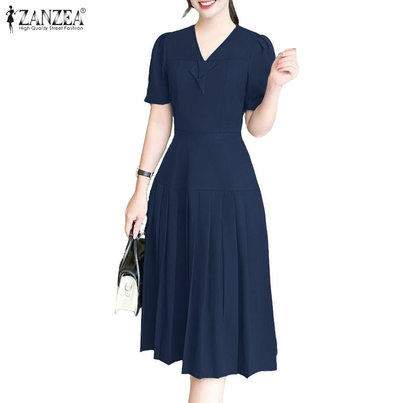 ZANZEA Women Summer V-Neck Casual Short Sleeve Dress