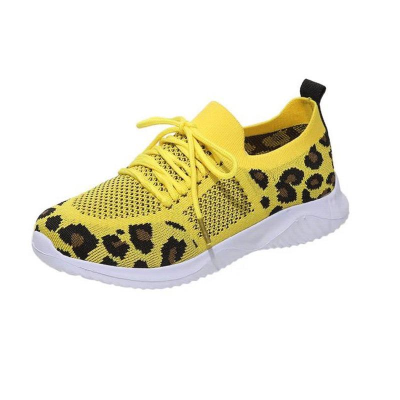 Women's casual sports shoes New leopard print round head lace-up flat bottom comfortable mesh women's shoes