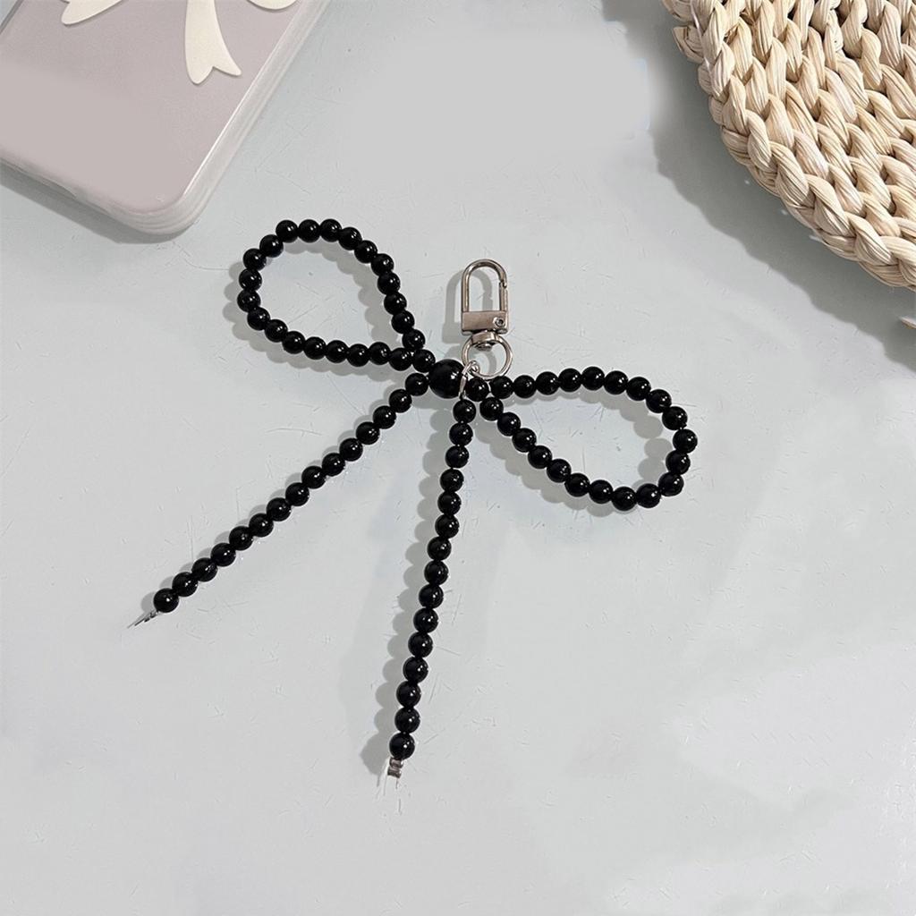 Cute Bowknot Beaded Pendant Cellphone Charm Phone Chain Functional Keychain Ornament Keyring for Bag Purse Backpack