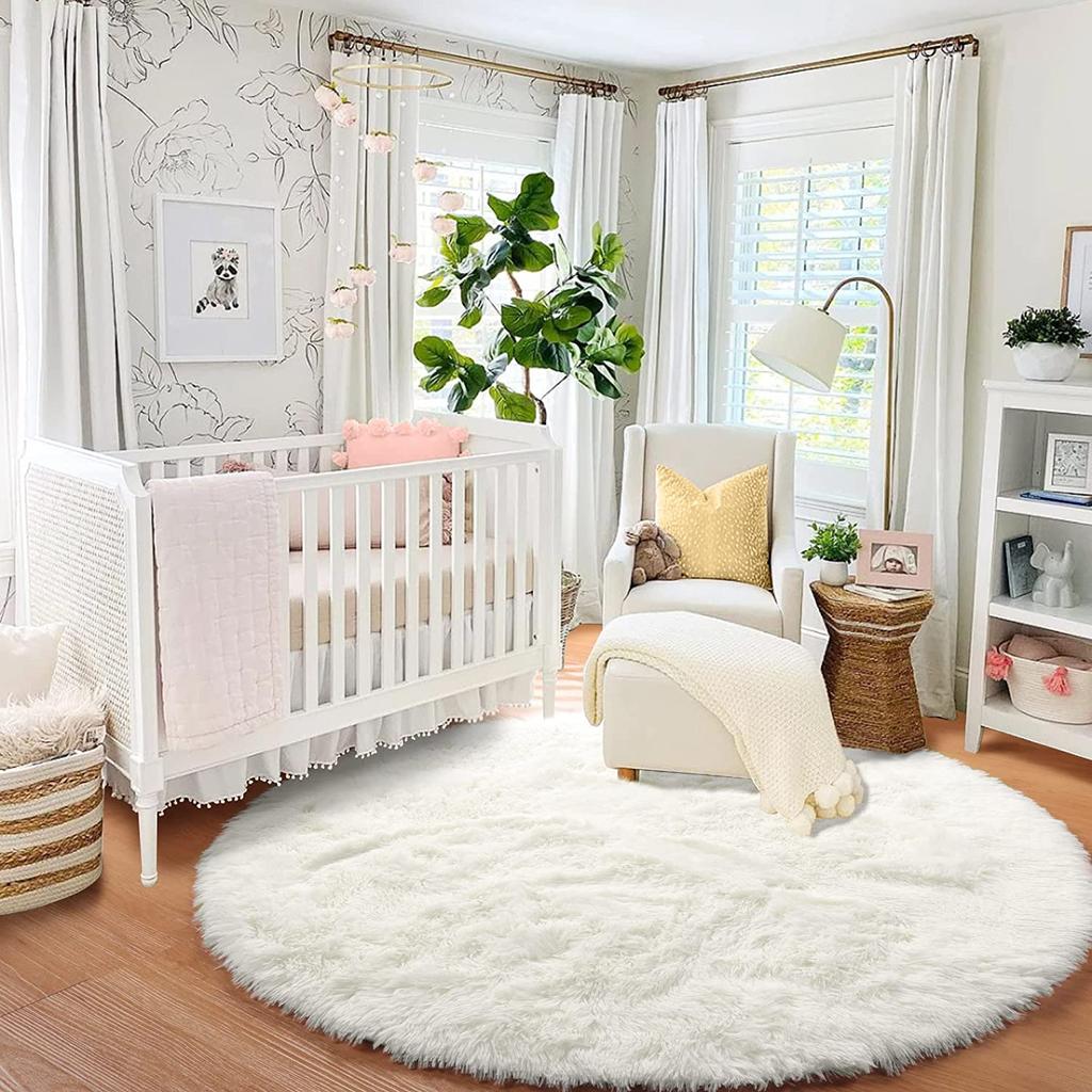 Rainbow Fluffy Round Rug Carpets Living Room Cute Decor Kids Room Plush Rugs for Bedroom Nursery Soft Children Room Hairy Mats