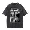 Japanese Anime Serial Experiments Lain Vintage Washed T Shirt Manga Iwakura Girl Sci Fi T-shirts Men 100% Cotton Casual T Shirt