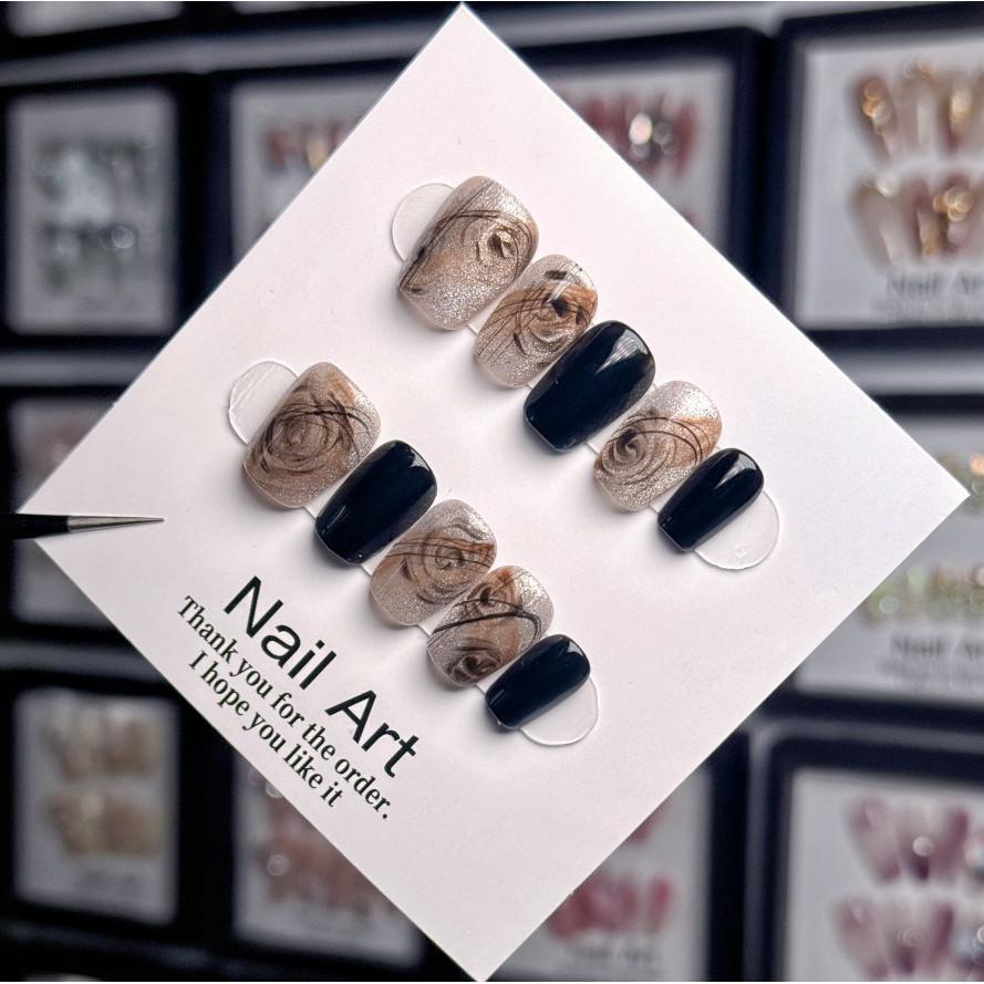 

Rose Handmade Watercolor Cat Eye Handpainted Vintage Detachable Stickers Nail L