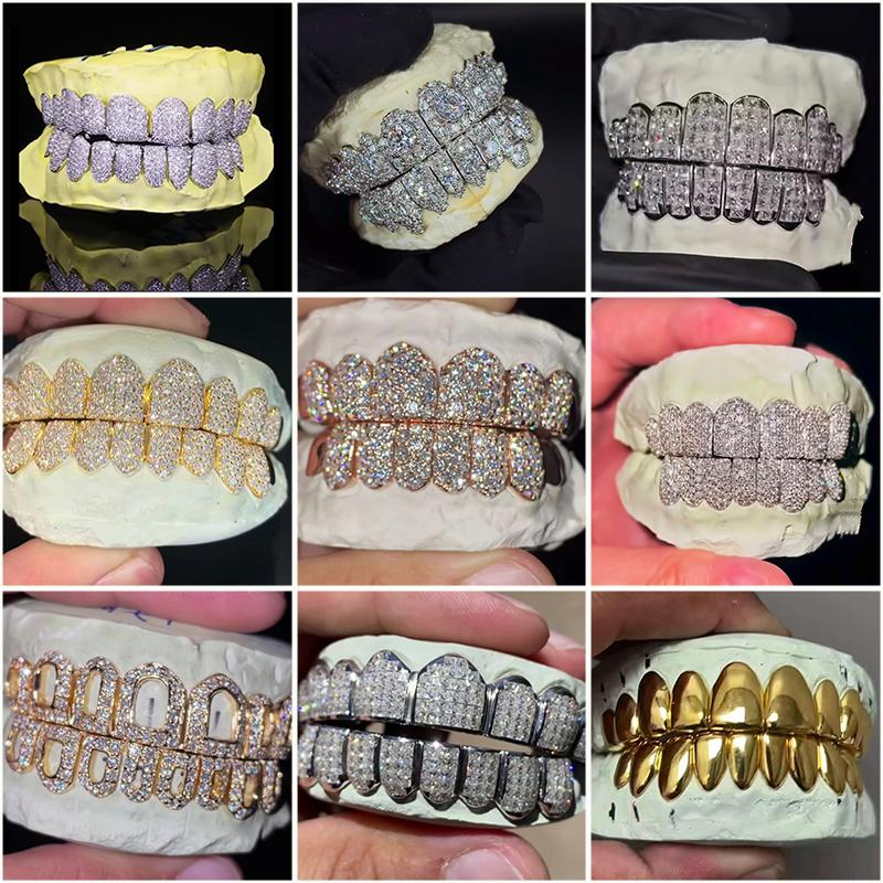 Custom 925 Solid Silver Iced Diamond Grillz 18K Gold Plated VVS Moissanite Hip Hop Jewelry Passes Diamond Tester