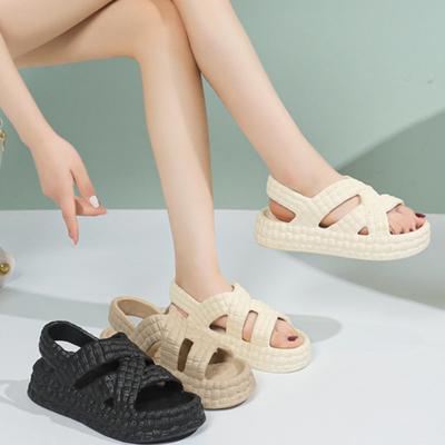 Sandales d'été à semelle épaisse EVA pour femmes, avec croisement Simple et semelle épaisse, sandales décontractées de couleur unie