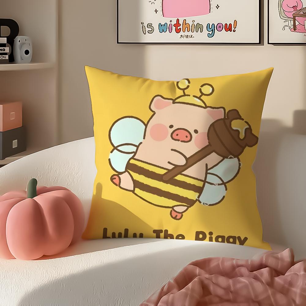 Cartoon LLulu Pig Pink Cushion Cover Pillowcase Short Plush Invisible zipper Room Sofa Cushion Cover