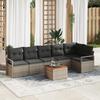 7-Piece Garden Sofa Set with Gray Cushions Poly Rattan Acacia, 2-Seater Garden Sofa with Gray Cushions 3347713