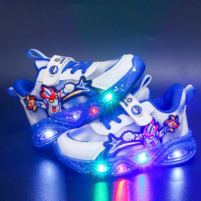 Boys New Cartoon Hero Sneakers Children Baby  LED Luminous Mesh Sports Shoes Kids  Casual Light Up Shoes Size 22-33