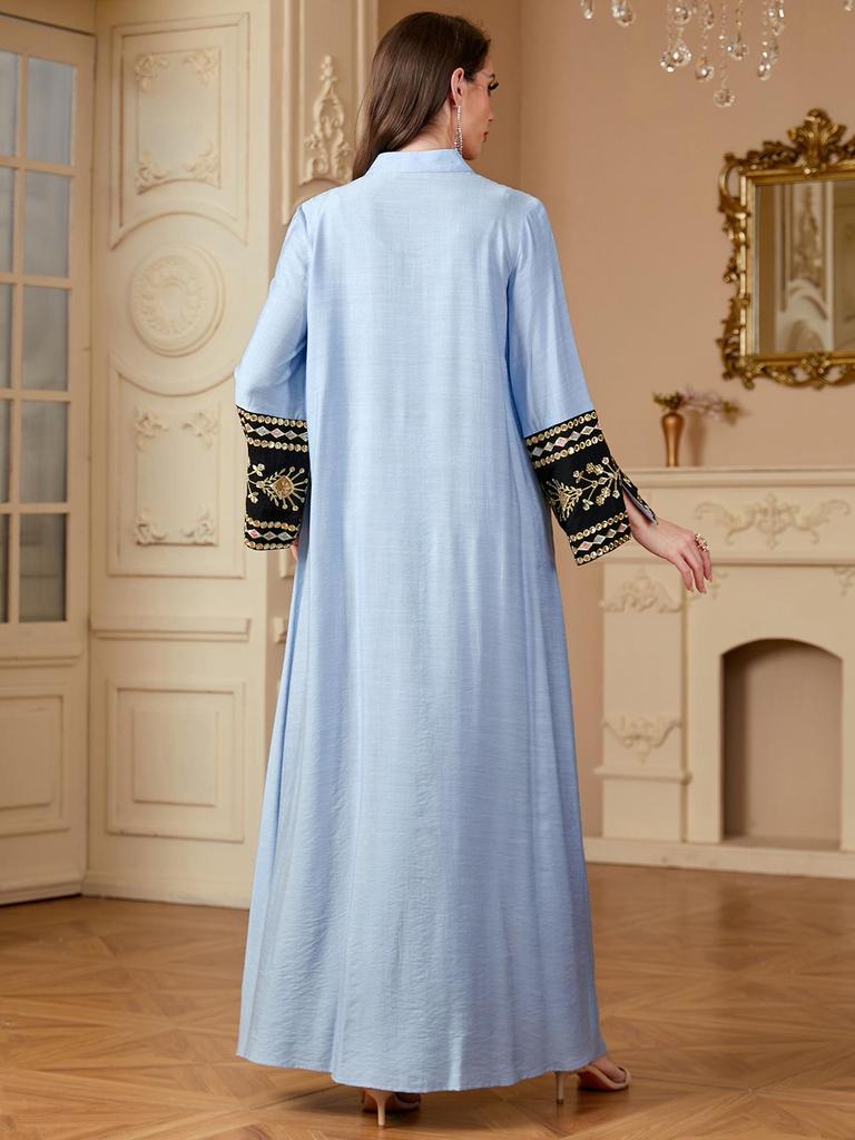 Women's Embroidered Long Sleeve Patchwork Robe - Middle Eastern and Western Style