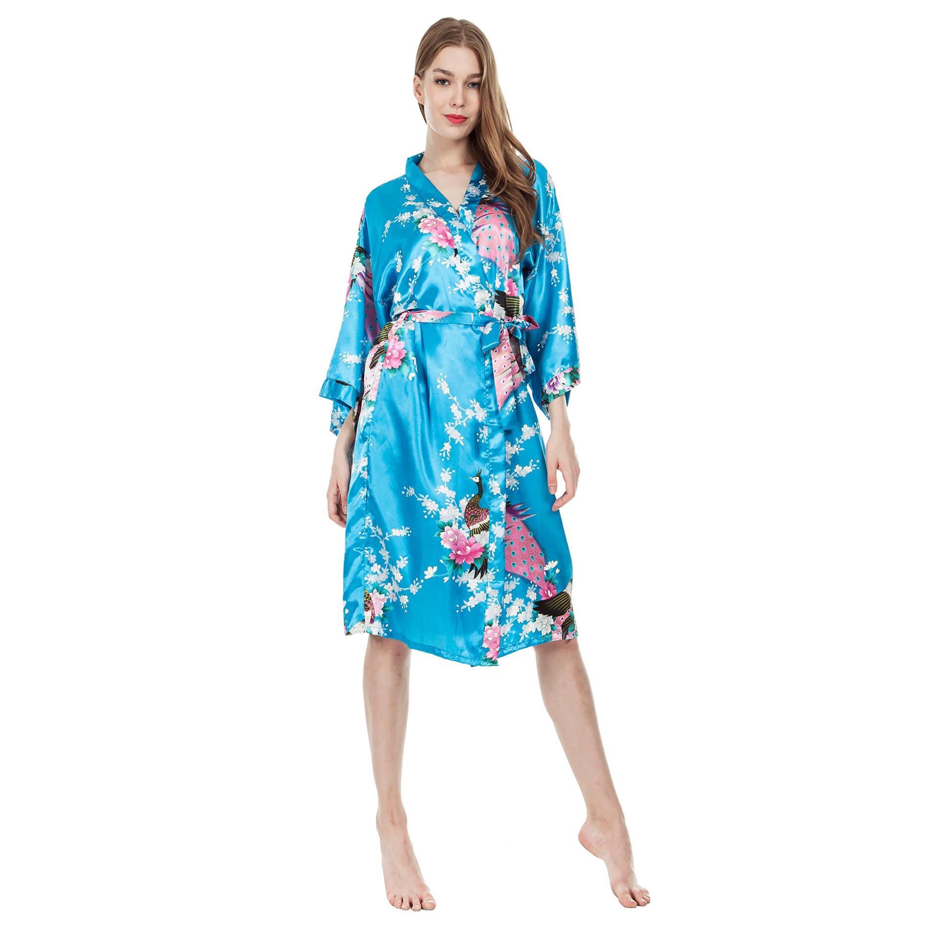 

Женская весенне-летняя модная шелковая ночная рубашка с имитацией павлина и пижама, халат со средними рукавами, большая домашняя пижама XXXL