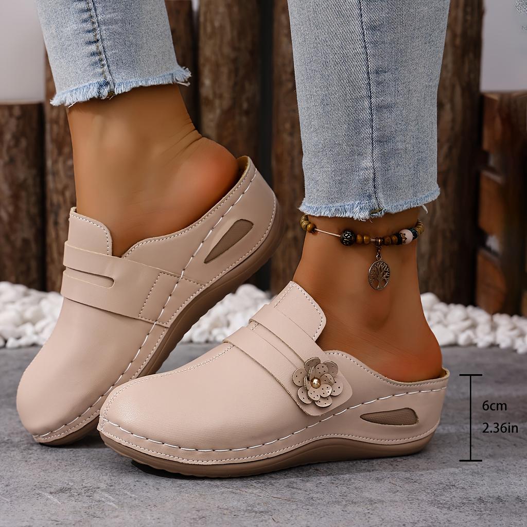 Chaussures d'été pour femme à talon haut, compensées, pour la plage, le camping, couleur unie, décoration florale tendance