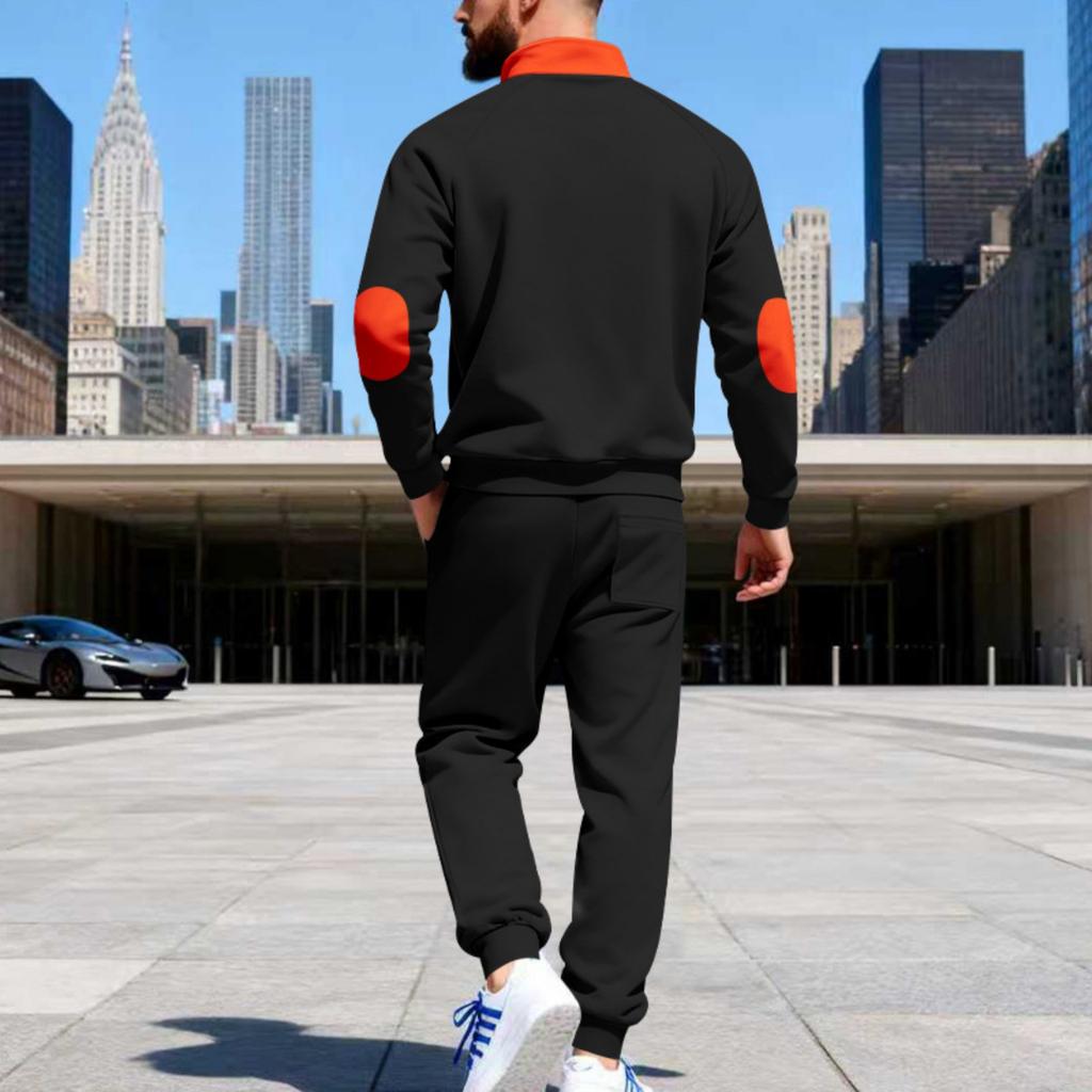 Men's Casual Heavy-duty Fleece Loose Stand-up Collar Casual Sweatshirt, Men's Sportswear Workwear Sweatshirt And Pants Set
