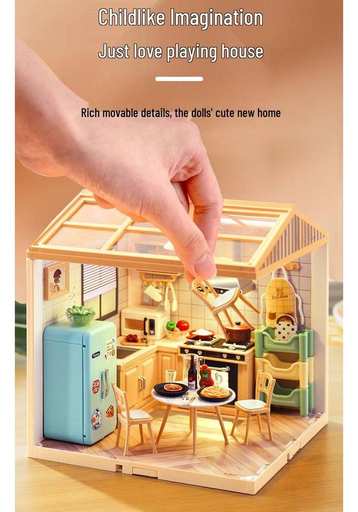 Children's DIY Dollhouse Model with Lights - Big City & Small Town 3D Building Puzzle Educational Toy Gift