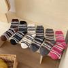 Ladies Autumn and Winter Warm Retro Contrast Color Stripes Mid Tube Pile Socks