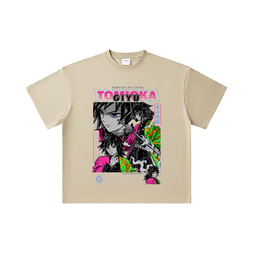 260 GSM Double Yarn 32 Count 100% Cotton Demon Slayer V10 Tomioka Print Unisex Heavy Cotton T Shirt